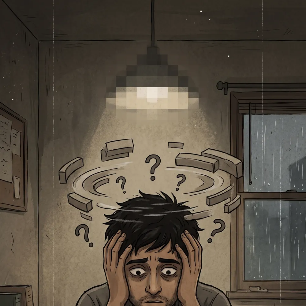 Illustration of a man surrounded by question marks, representing common questions about NoFap and quitting porn
